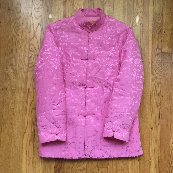 Dynasty Pink Quilted Puffer Asian Silk Mandarin Collar Frog Closure Jacket - Picture 1 of 12